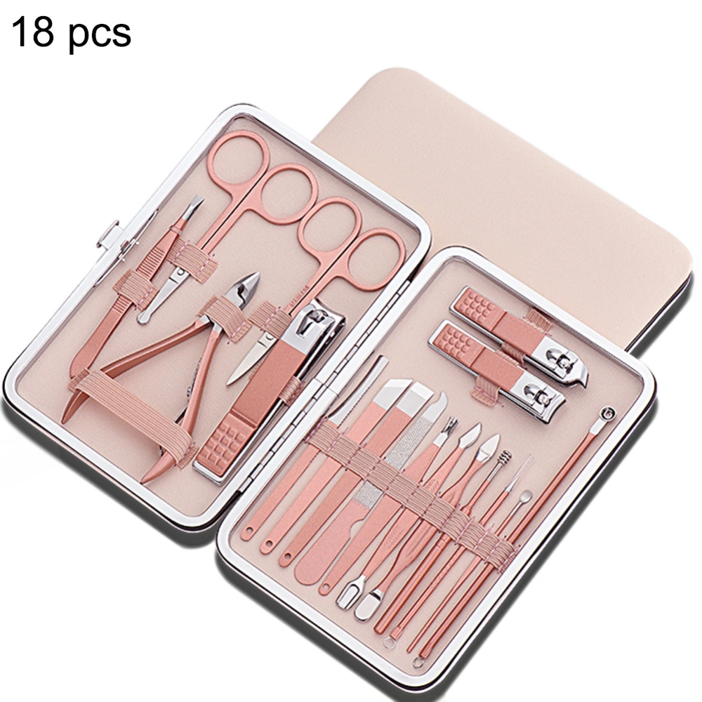 Nail Clippers Set 18 in 1 Portable Stainless Steel Manicure Pedicure Tool Set with Case for Home Travel Salon Rose Gold