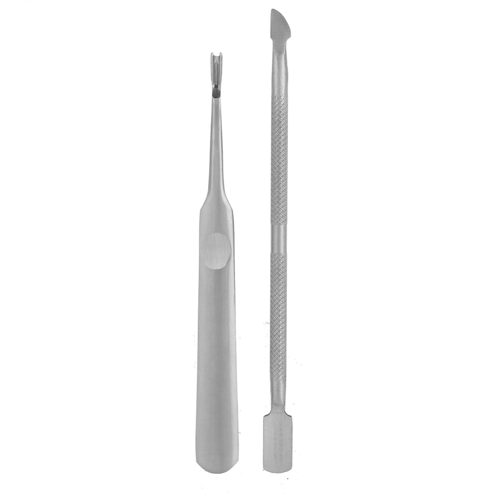 2Pcs Stainless Steel Cuticle Pusher Clipper Kit Pedicure Tool Dead Skin Remover Fork Pusher