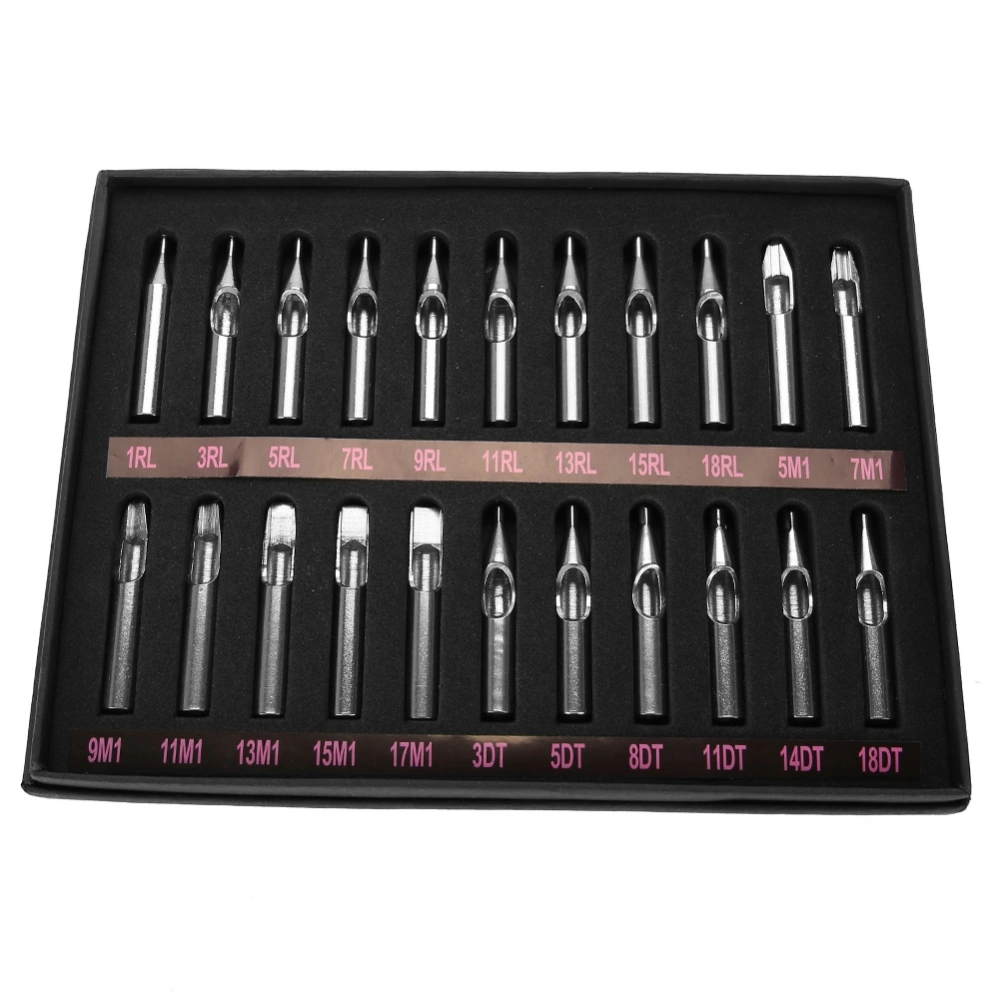 22Pcs/set Sizes Stainless Steel Tattoo Nozzle Tips Needle Nozzle Mix Kit with Slot Box Package