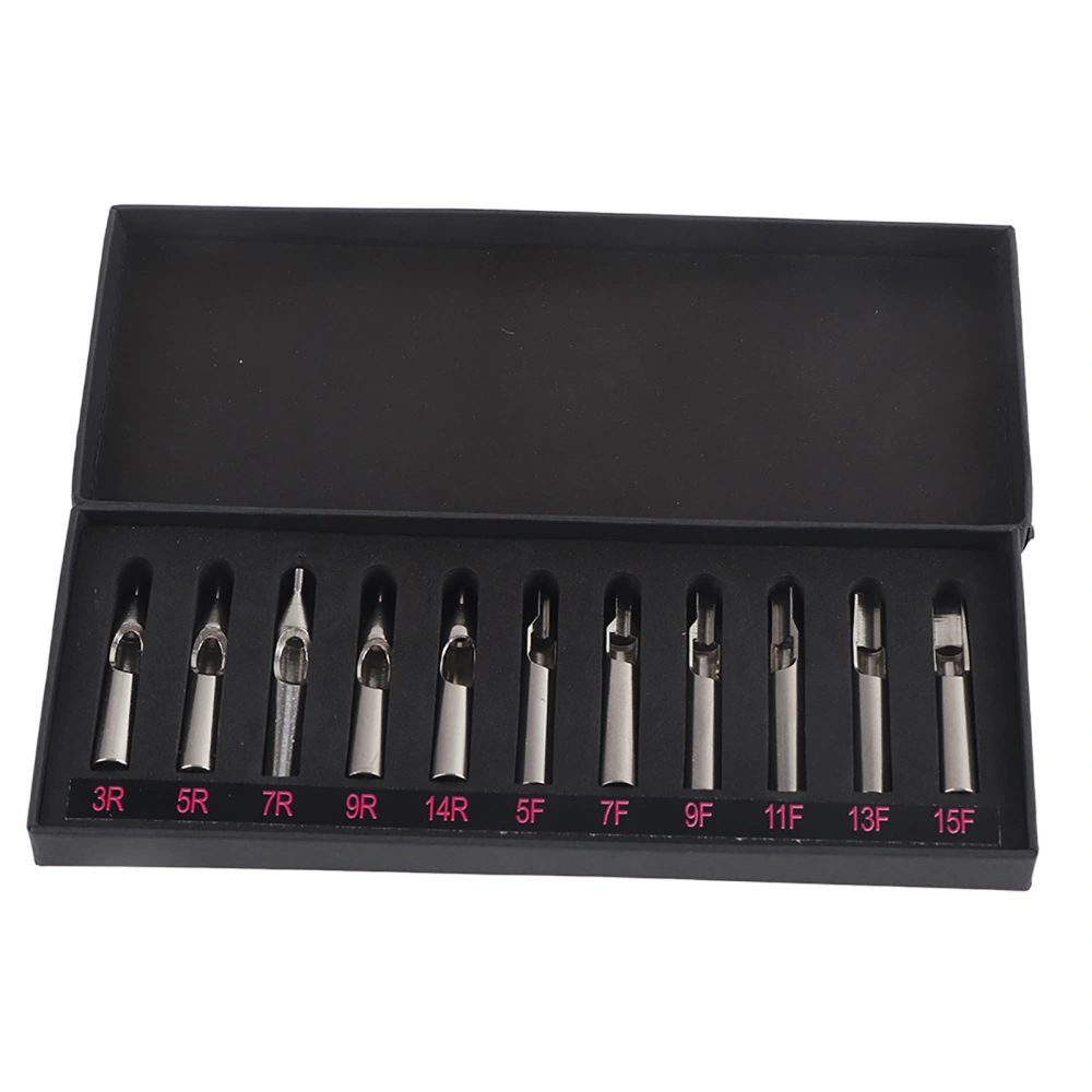 11Pcs/set Sizes Stainless Steel Tattoo Nozzle Tips Needle Nozzle Mix Kit with Slot Box Package