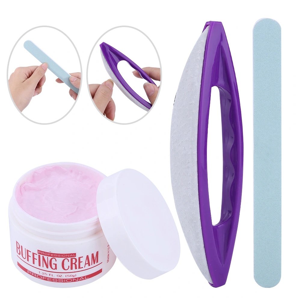 3Pcs Set Nail Art Buffing Cream Nail Brush Buffer Varnish Polish + Polishing Strip Nail Art S