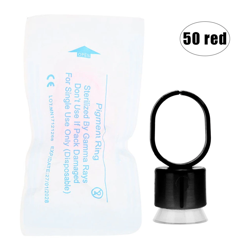 50Pcs/set Disposable Tattoo Ink Ring Cups With Sponge Pigment Holder Permanent Makeup Black