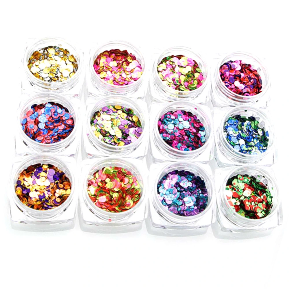 12 Colors Glitter Round Shape Mixing Color Decoration DIY Sequins Nail Art Stickers