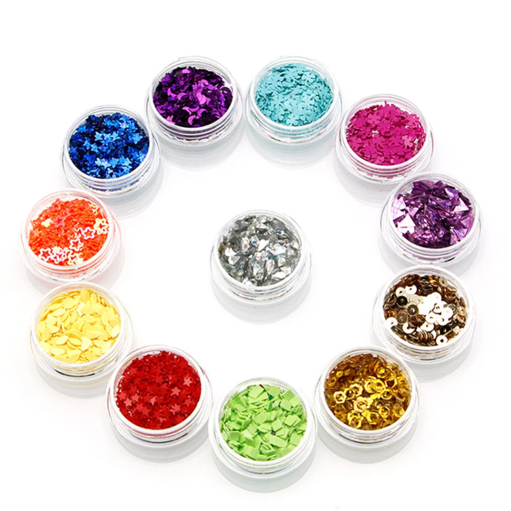 12 Types Glitter Irregular Pentagram Heart Decoration Mixing Color Nail Art Stickers Sequins