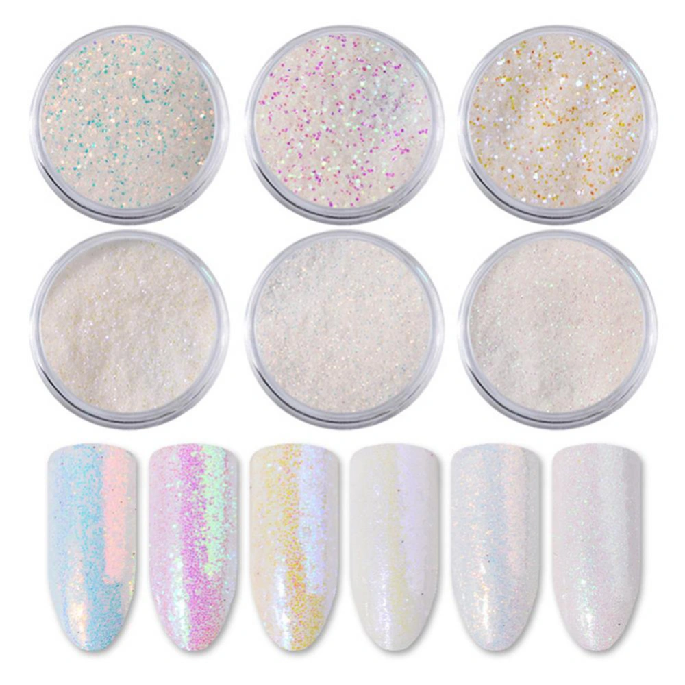 6pcs 1g/bottleWhite Photoluminescent Powder Glitter Bright Fluorescent For DIY Nail Art Sequins