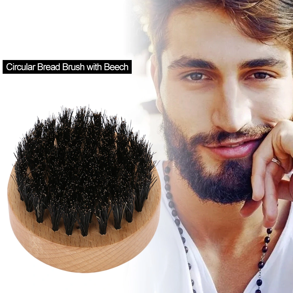 Men Mustache Circle Wooden Color Beech Brush Beard Care Shaving Cleaning Grooming Kit