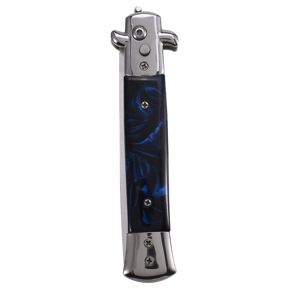 Switchblade Spring Folding Knife Push Button Pocket Comb Oil Hair Styling Blue