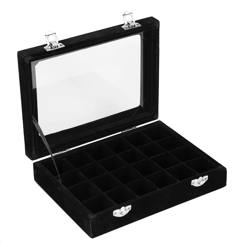 24 Grids Empty Nail Art Decorations Jewelry Rings Rhinestone Gem Beads Storage Box (Black)