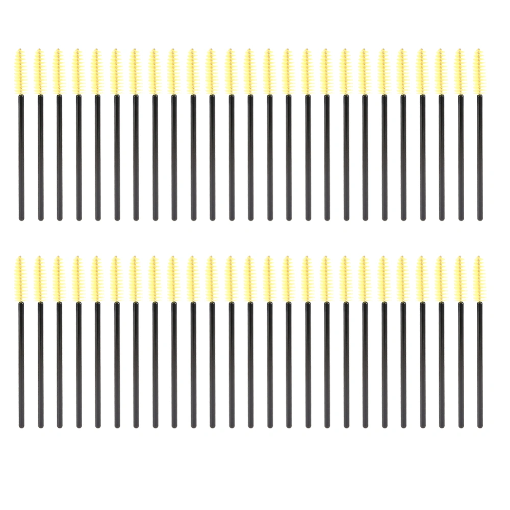 50Pcs/Set Disposable Eyelashes Brush Mascara Applicator Eyes Makeup Cosmetic Tool Black Yellow