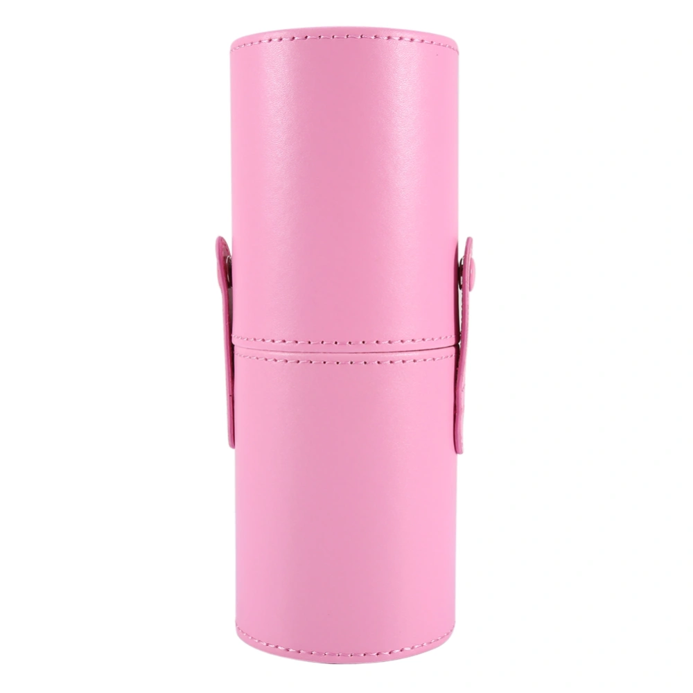 Empty Portable Travel Makeup Brushes Round Pen Holder PU Leather Cosmetic Case (Pink)