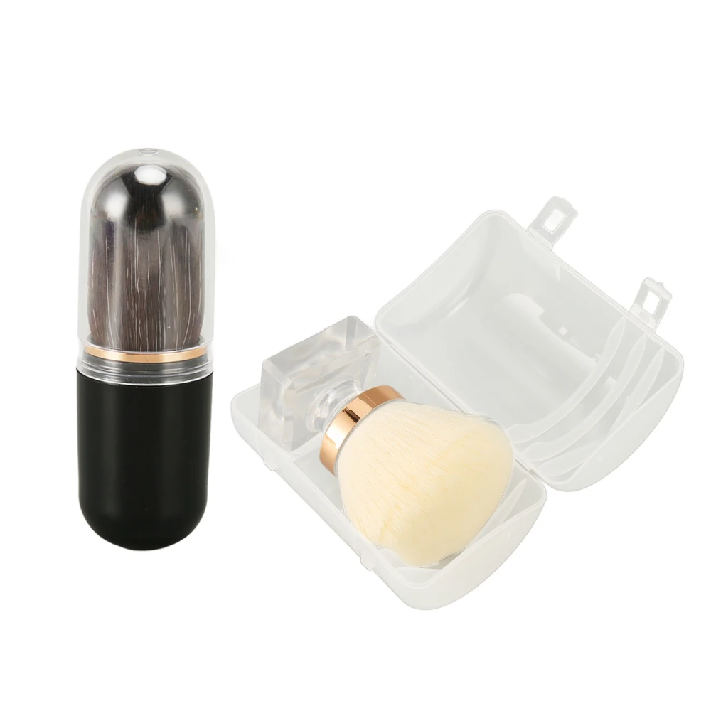 Makeup Powder Brush Cheek Blush Makeup White Bristle Round Head Power Brush Black Capsule Cosmetic Tool with Stoage Case