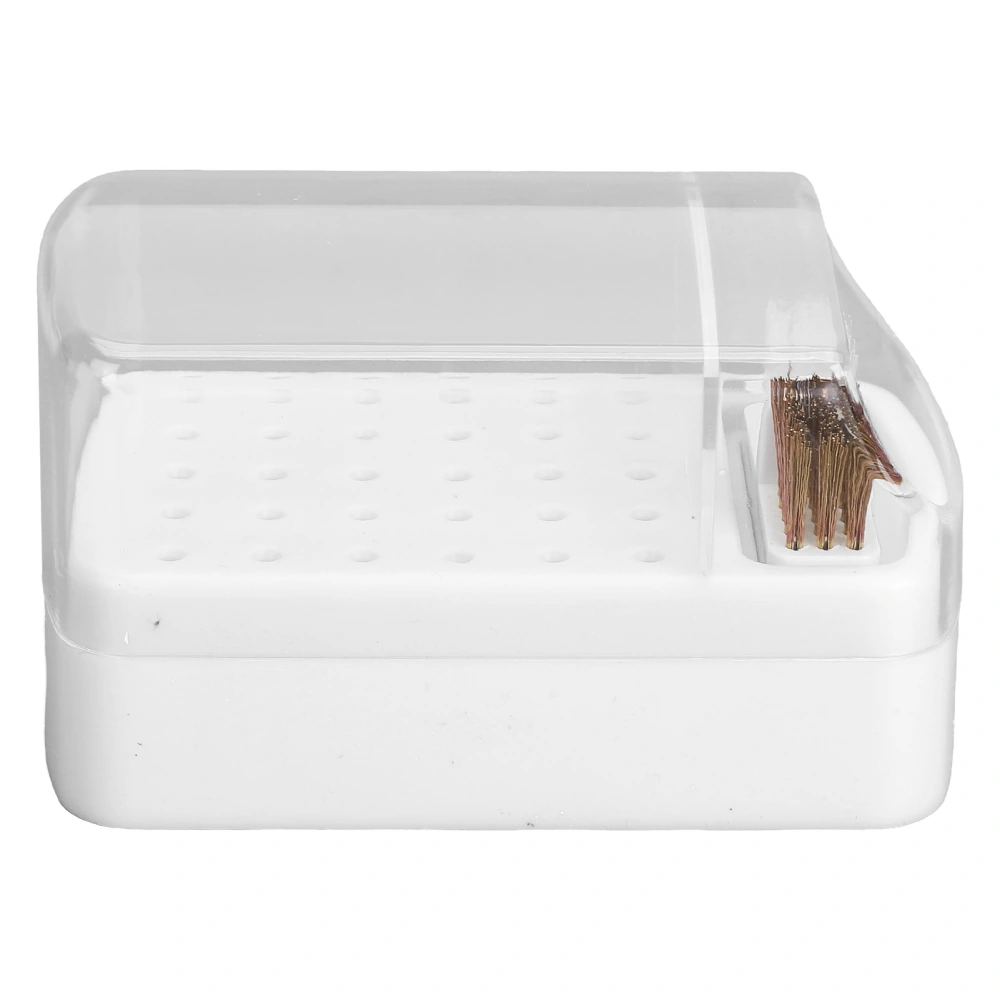 30 Holes Nail Drill Bit Holder Stand with Cleaning Brush Dust Proof Storage Container Box Case for Home Salon White