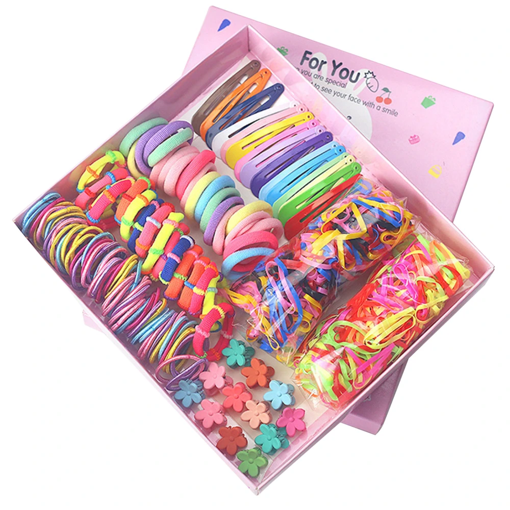 Headwear Combination Set Girl Elastic Hair Ropes Color Metal Hairpin Gift Box Kit for Children