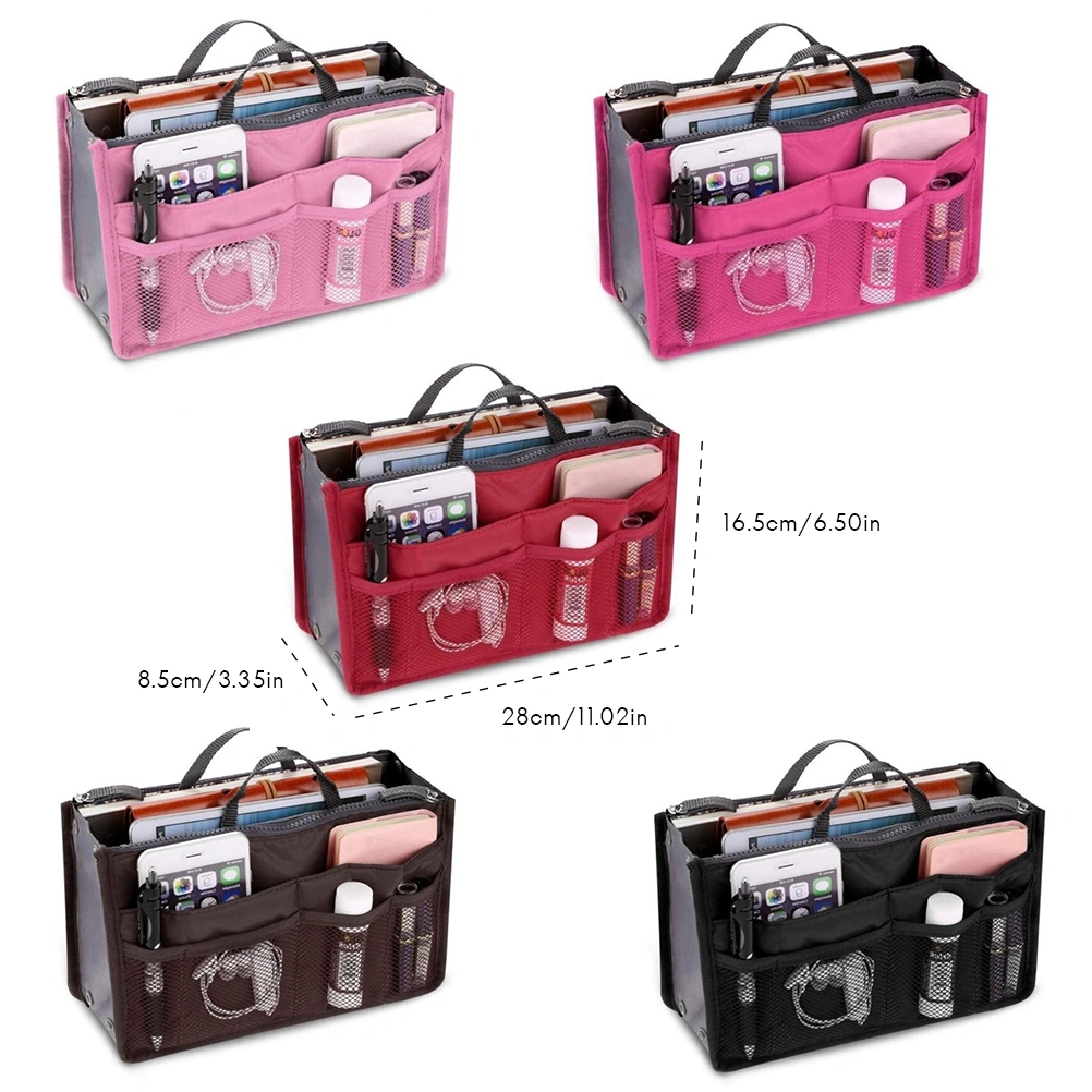 Women Multifunction Makeup Handbag Various Pockets Large Cosmetic Handbag Organizer for Travel Pink