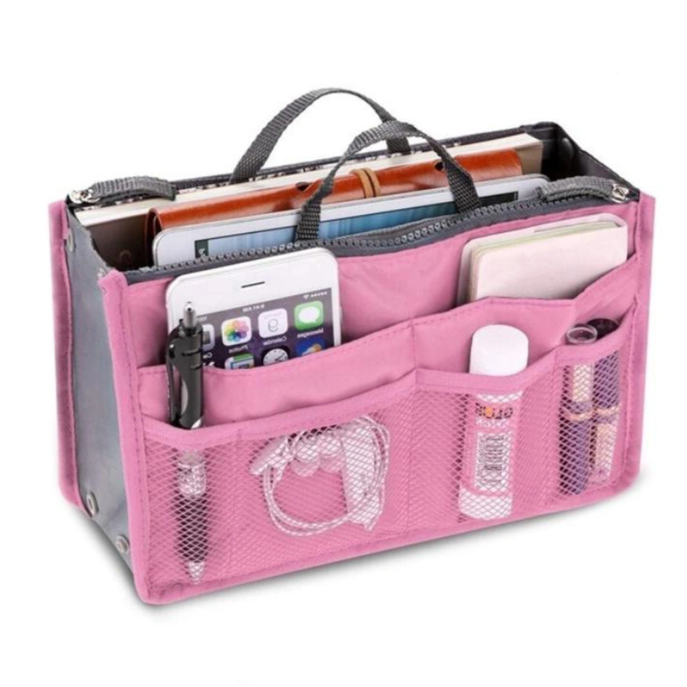 Women Multifunction Makeup Handbag Various Pockets Large Cosmetic Handbag Organizer for Travel Pink