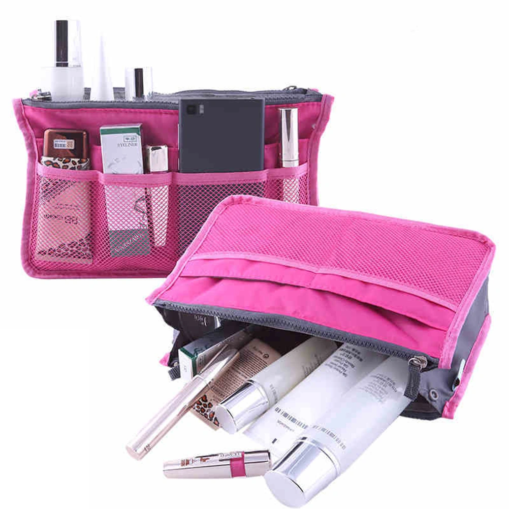 Women Multifunction Makeup Handbag Various Pockets Large Cosmetic Handbag Organizer for Travel Pink