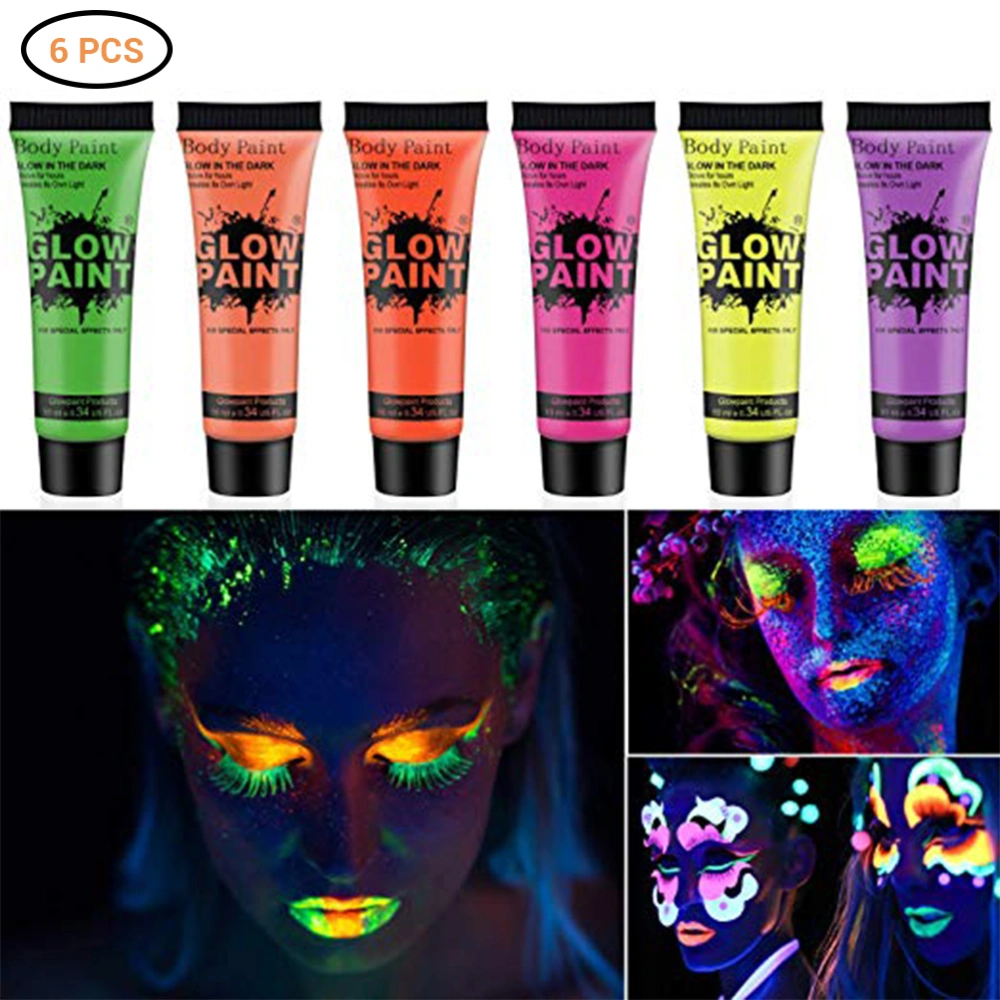 6Pcs UV Blacklight Face and Body Paints Washable in The Dark Body Paints