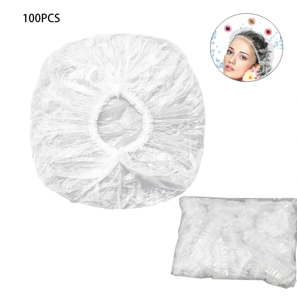 100Pcs Disposable Shower Thick Waterproof Shower Transparent Hair Processing for Home Beauty Salon Hotel Food Service