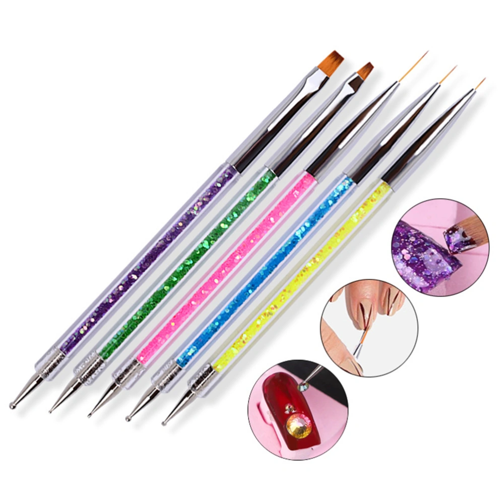 5 pcs Nail Art Brush Nail Art Liner Brushes Pens Double Head Dotting Tool for DIY Nail Art