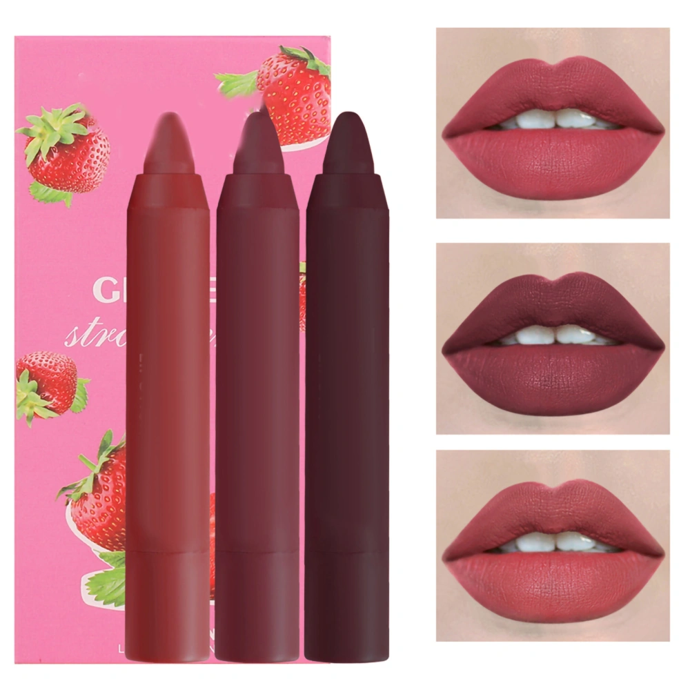 3Pcs Matte Lipstick Set Fruit Flavor Long Lasting Waterproof Smudge Proof Lipsticks