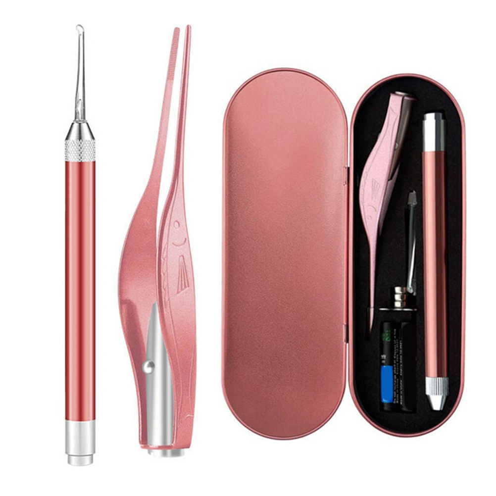 LED Light Ear Picking Tools Kit Ear Tweezers Earpick Set With Metal Storage Box Ear Care