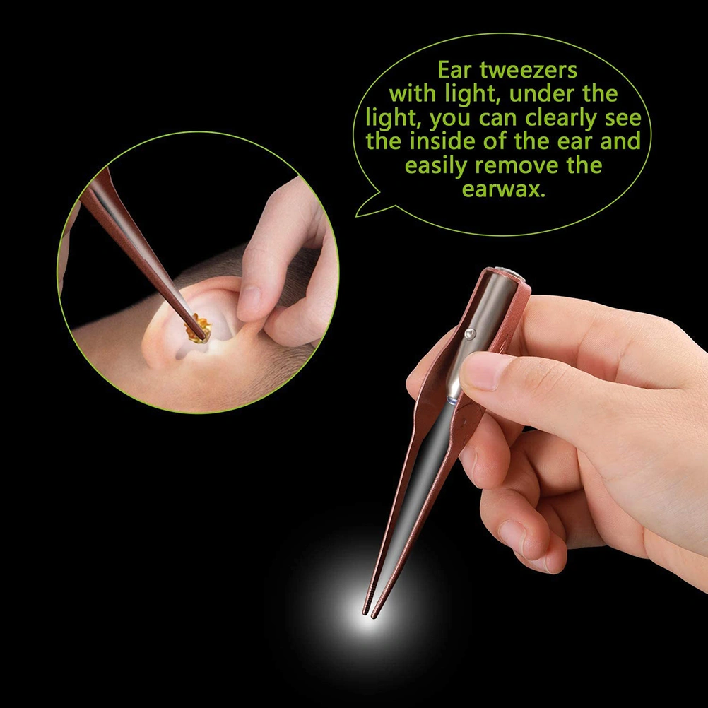 LED Light Ear Picking Tools Kit Ear Tweezers Earpick Set With Metal Storage Box Ear Care