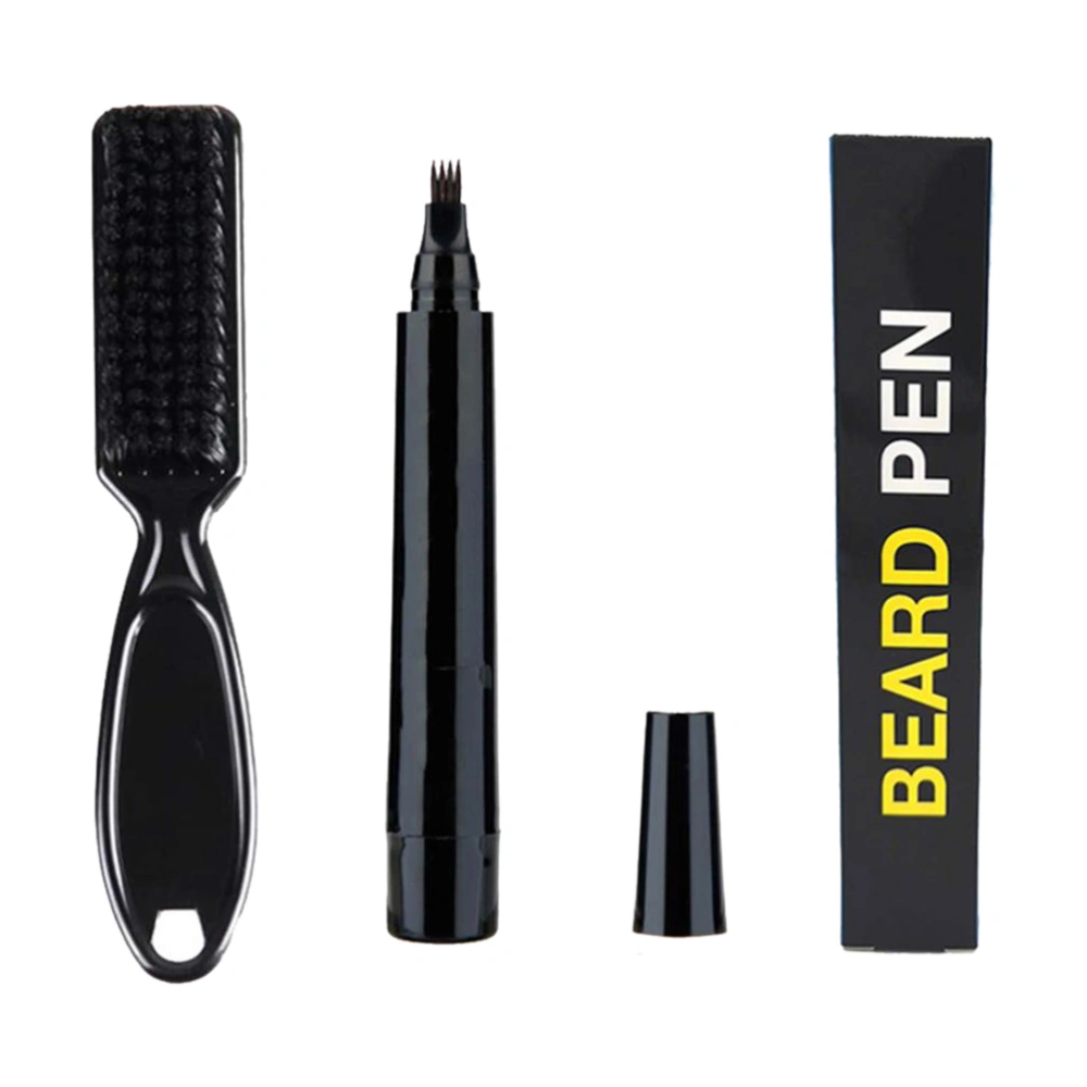 Men Waterproof 4 Tip Beard Filler Pen Soft Brush Facial Sideburn Mustache Repair Shape Regrowth Pen