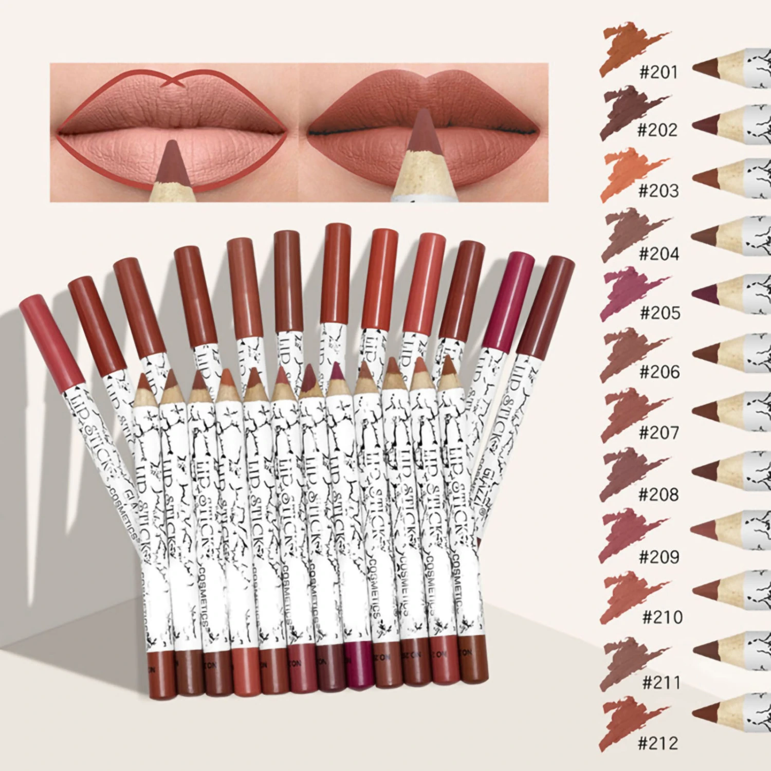 12Pcs Lipliners Set Matt Lip Liner Pencils Lipsticks Waterproof Lip liner Pencils