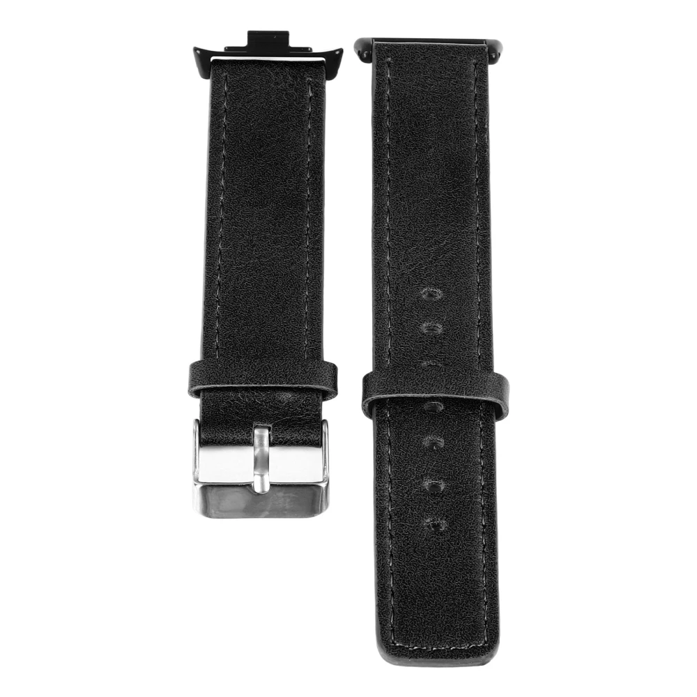 PU Leather Watch Strap for Mi Band 8 Pro Vintage Flat Head Adjustable Replacement Watch Band Strap Black