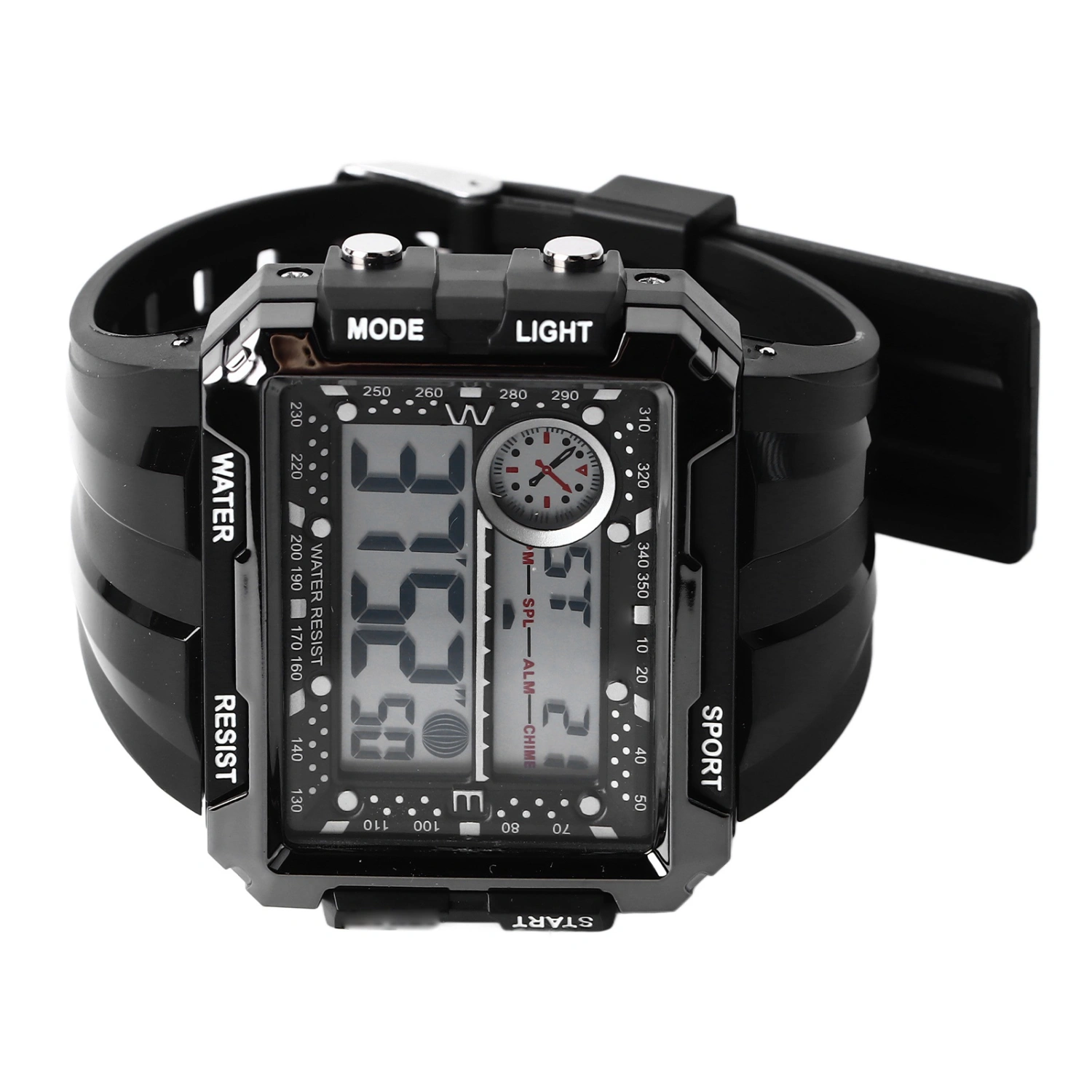 Men Rectangle Digital Sports Watch Night Light Rectangle Display Waterproof Multi Functional Outdoor Activity Watch Black