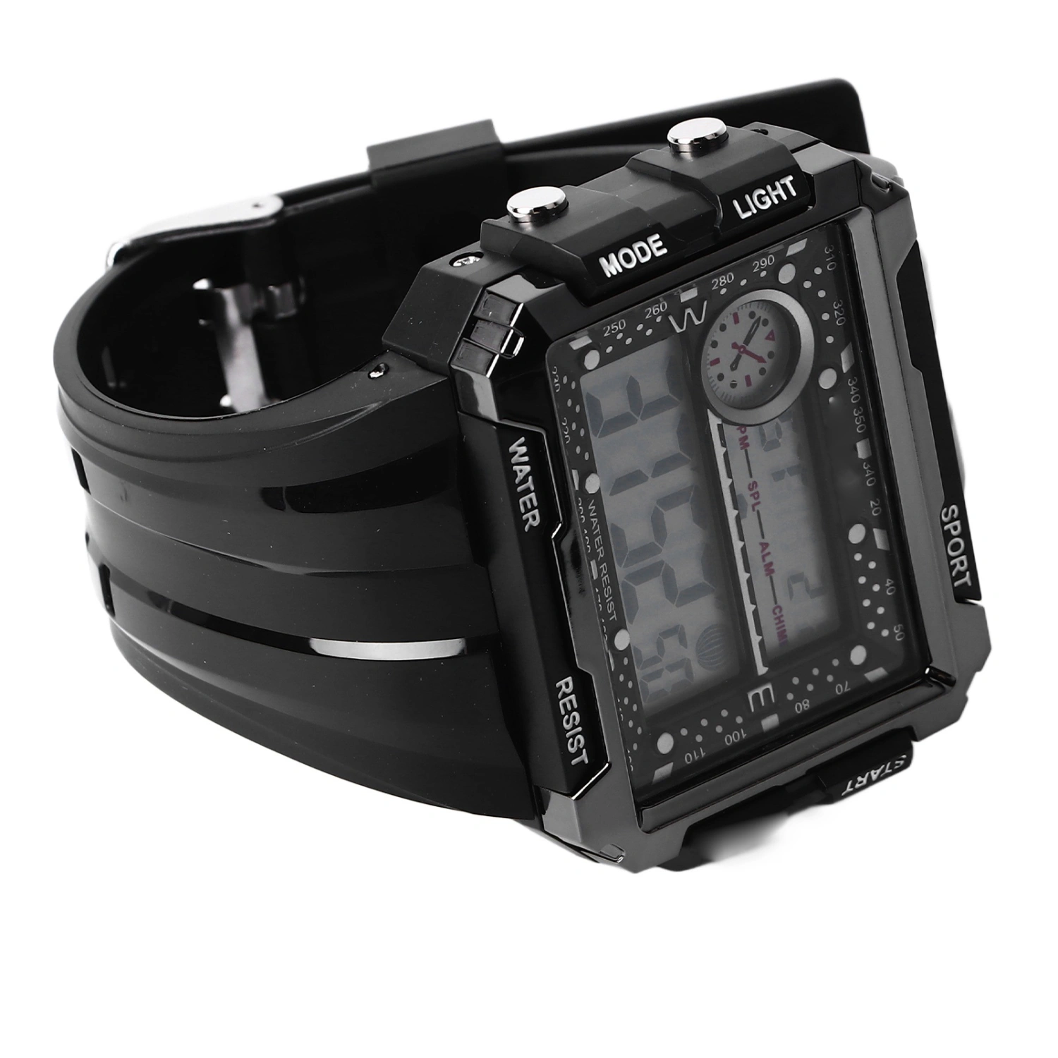 Men Rectangle Digital Sports Watch Night Light Rectangle Display Waterproof Multi Functional Outdoor Activity Watch Black