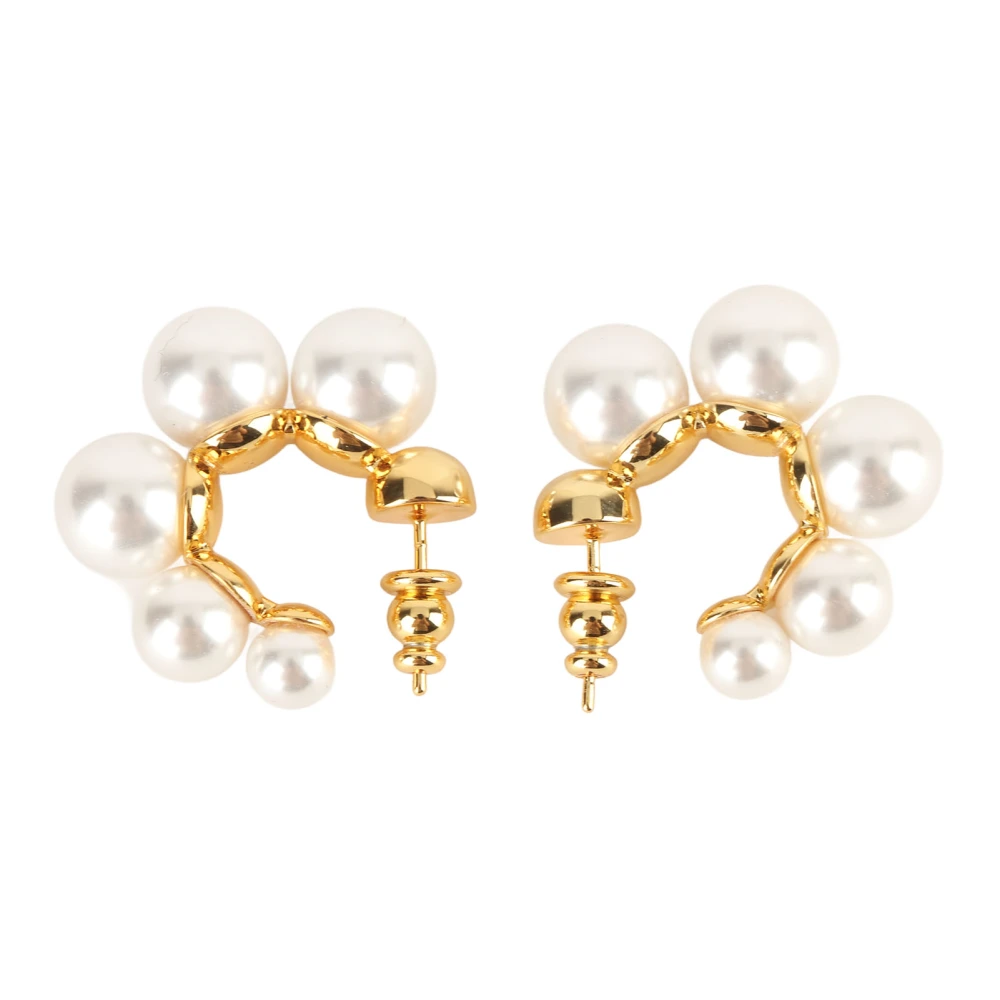 Imitation Pearl Hoop Earrings Gold Plating Imitation Pearl Circle Earrings Stylish Elegant Women Earrings for Daily Party Travel