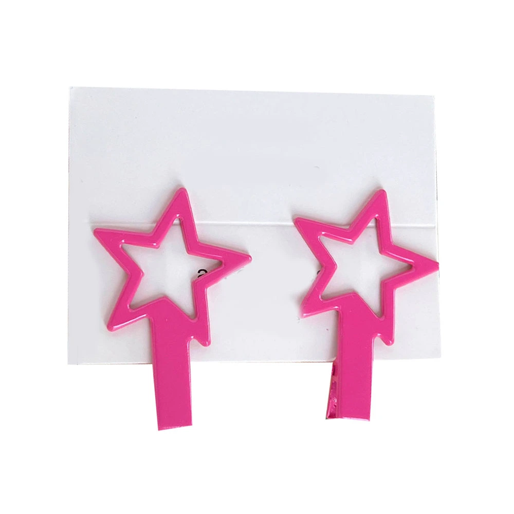 2pcs Cute Hair Clips Star Shaped Metal Hair Pins Girls Hair Accessories for Kids Rose Red