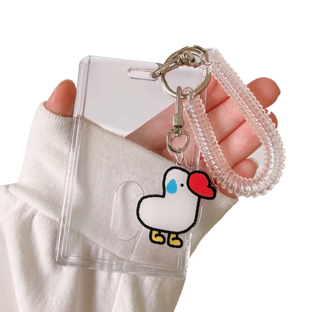 ID Card Holder Small Cat Hanging Decor Transparent Card Protection Badge Holder with Spiral Rope