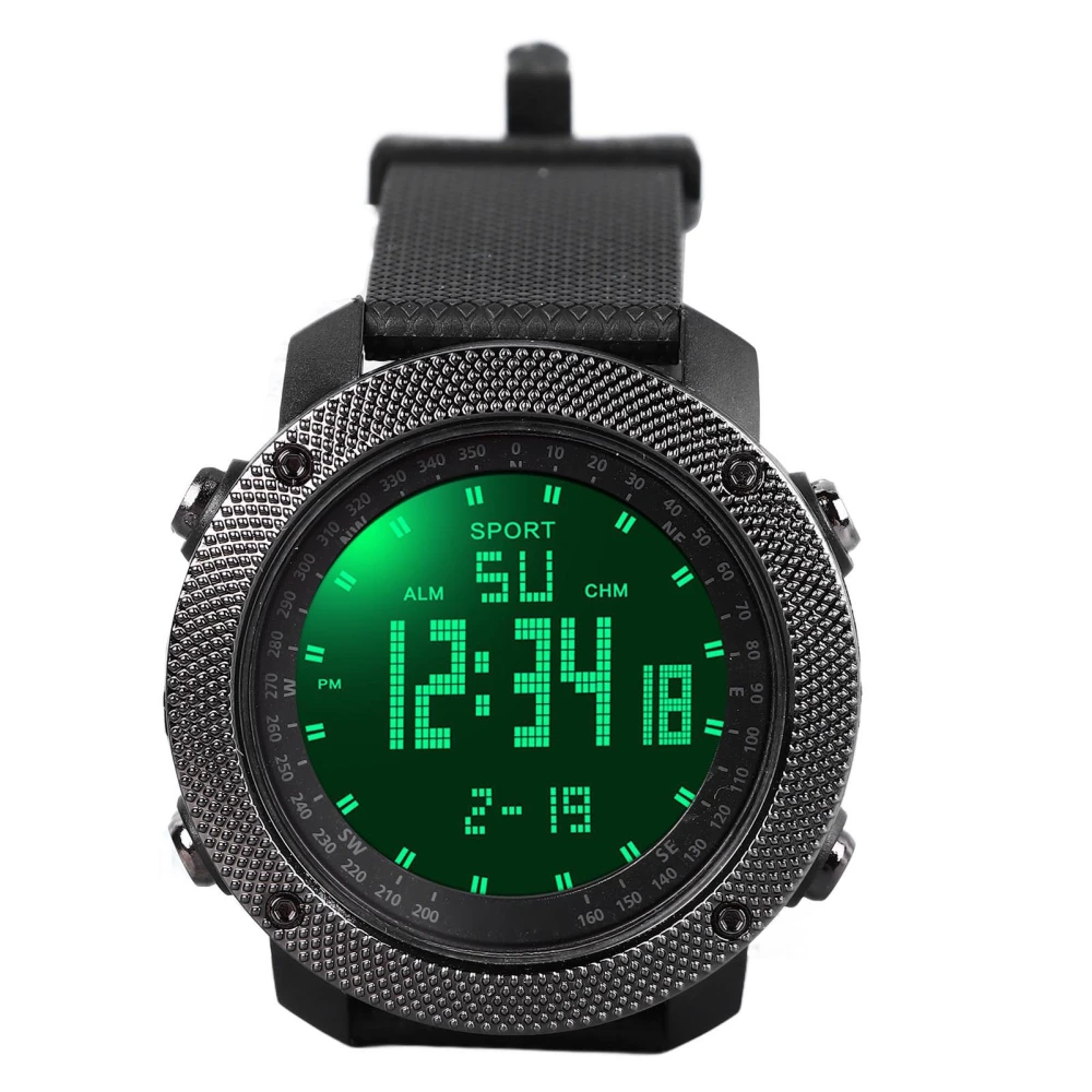 Sports Watch Waterproof Multifunctional PU Strap LED Light Large Screen Display Stopwatch Alarm Digital Watch for Mountaineering