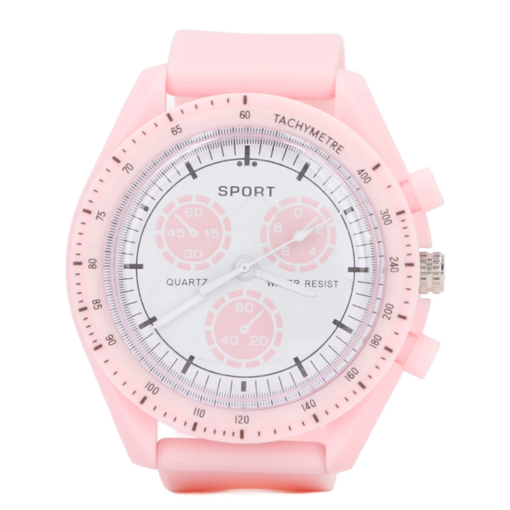 Digital Sports Watch Accurate Time Waterproof Stopwatch Clear Lens Electronic Watch Pink Strap White Screen Quartz