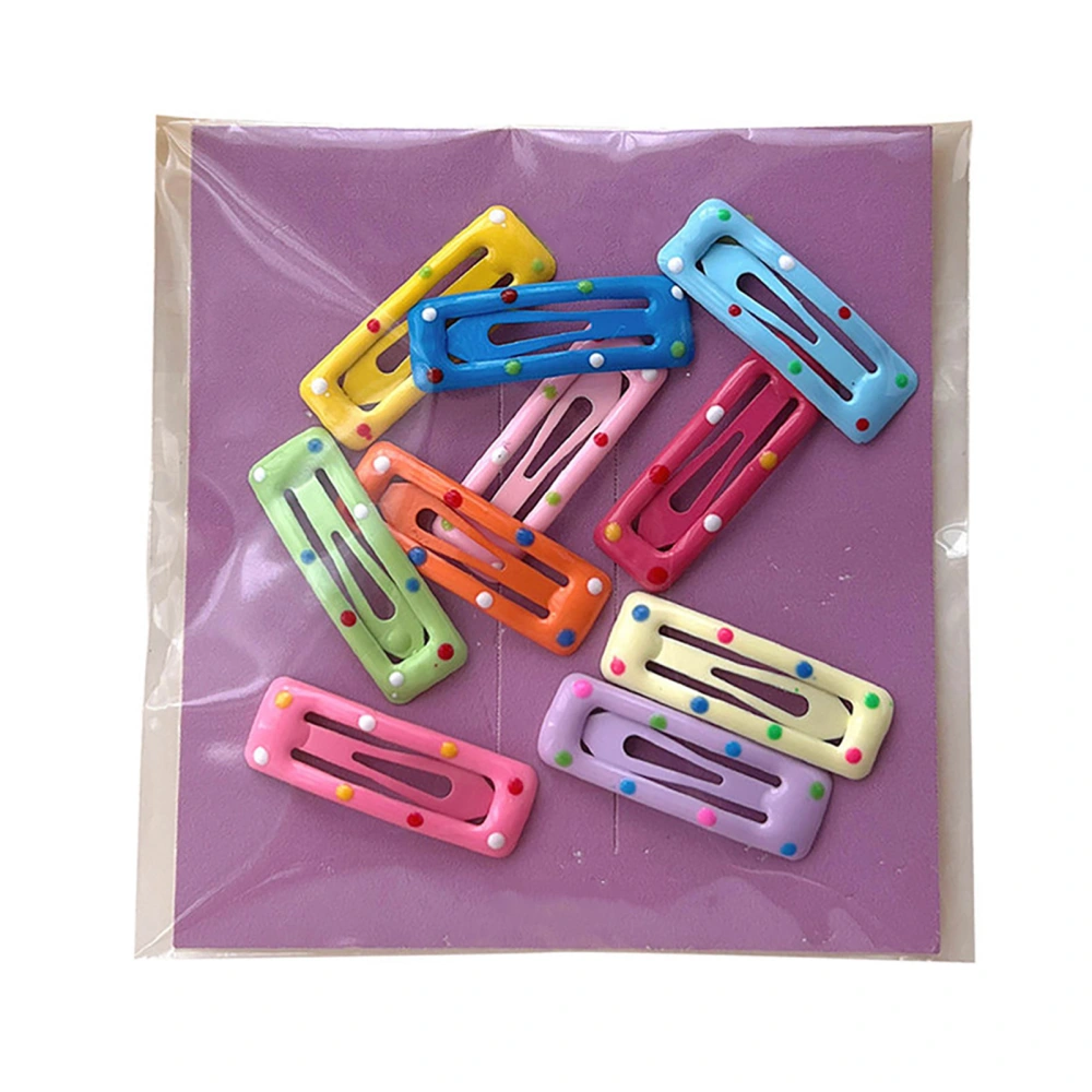 10pcs Snap Hair Clips Rectangle Shaped Dot Decor Colorful Metal Hair Barrettes for Girls