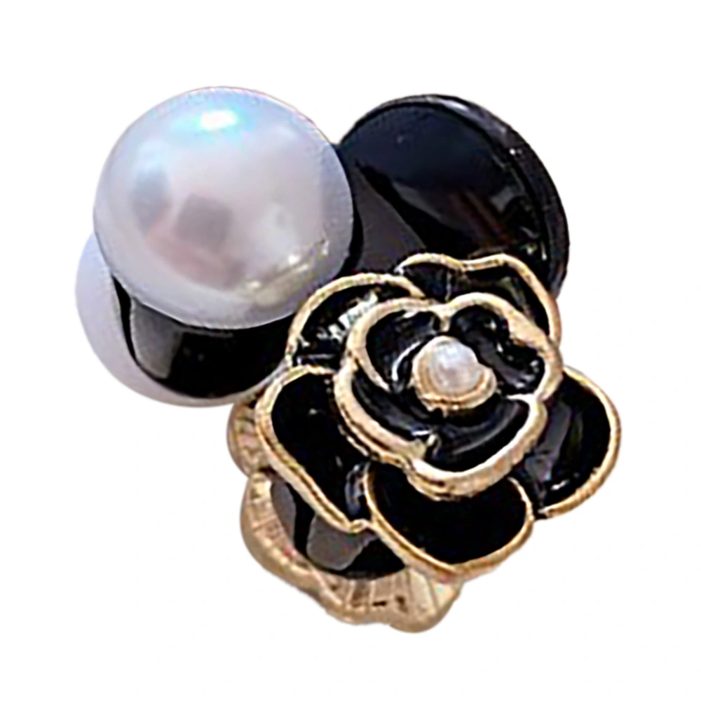 Camellia Flower Hair Claw Clip Simple Multifunctional Flower Artificial Pearl Hair Clip for Party Black