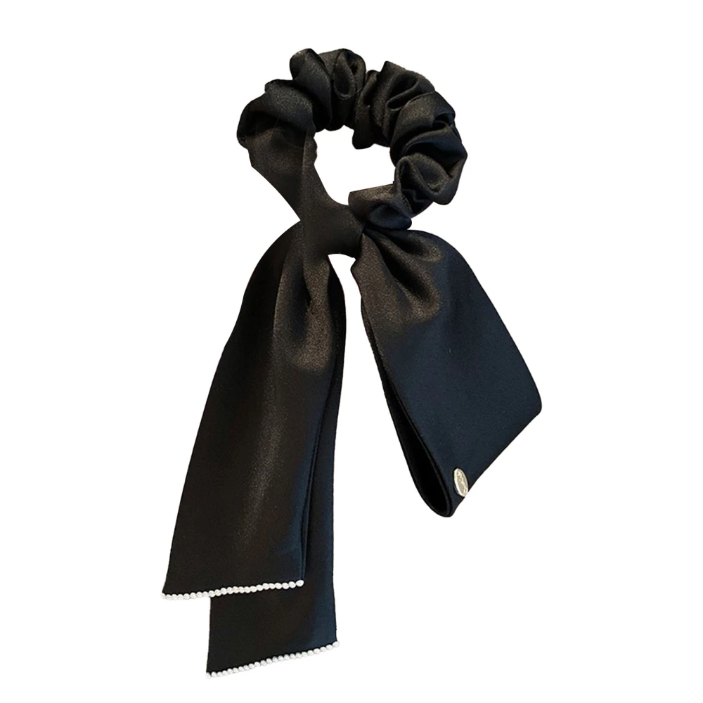 Ribbon Satin Bow Hair Scrunchies Elastic Securely Hold Elegant Satin Ponytail Holder for Girls Women Black