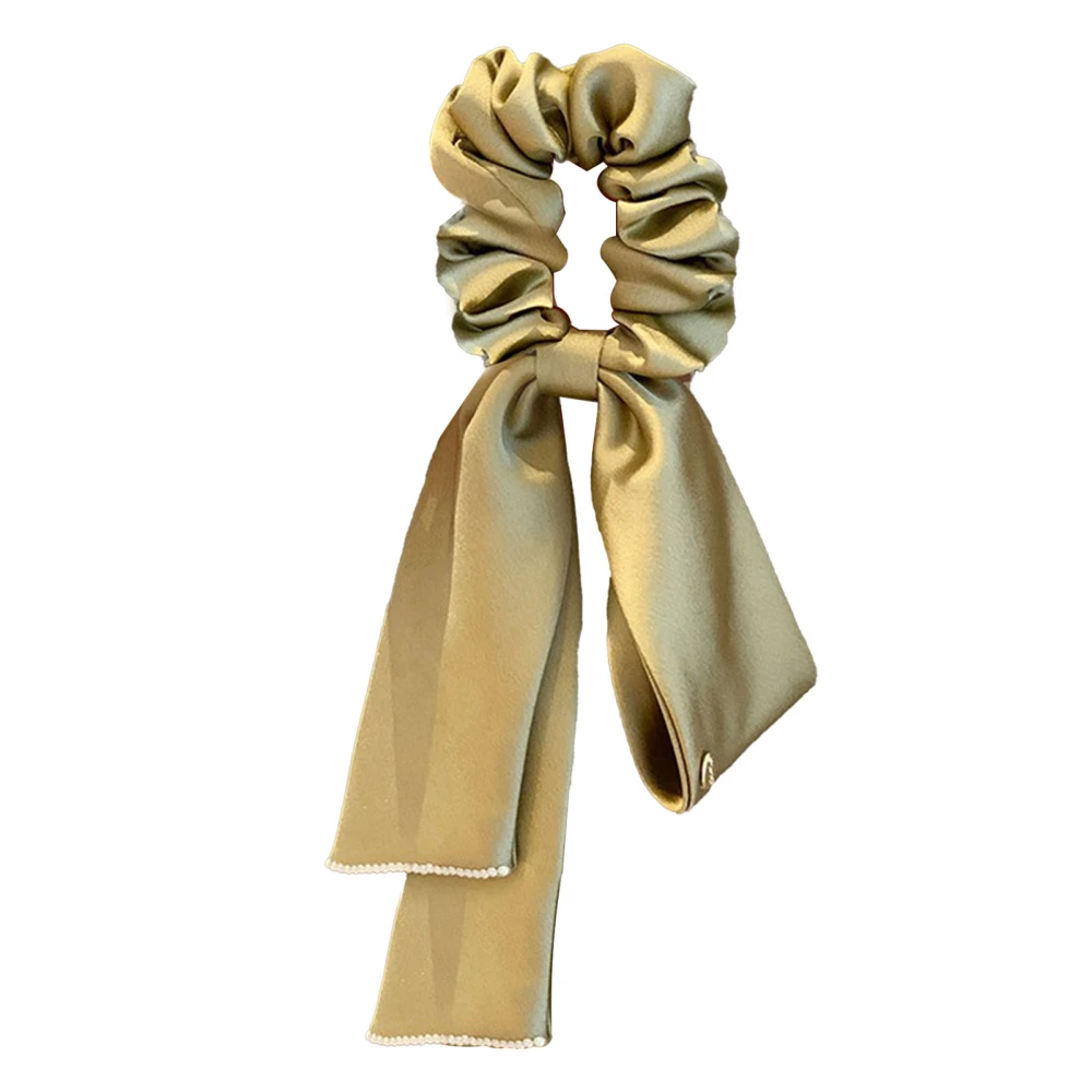 Ribbon Satin Bow Hair Scrunchies Elastic Securely Hold Elegant Satin Ponytail Holder for Girls Women Green