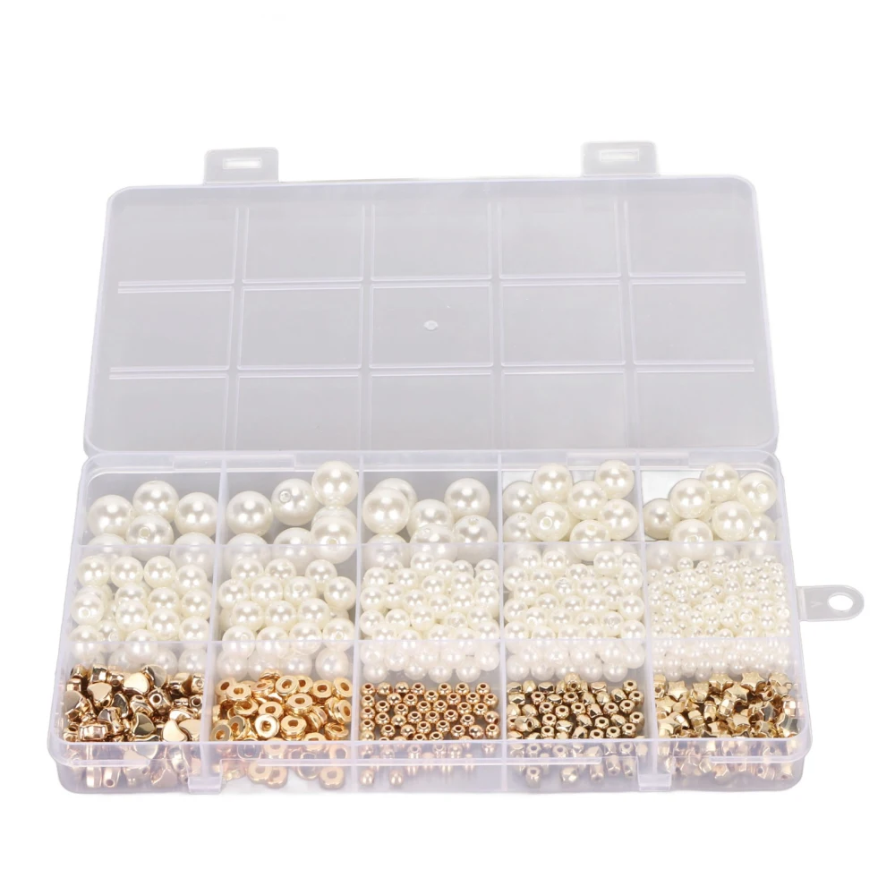 720pcs Beads for Bracelets Necklace Making 15 Compartment Artificial Pearl Beads Jewelry Making Kit 15 Compartment 720pcs