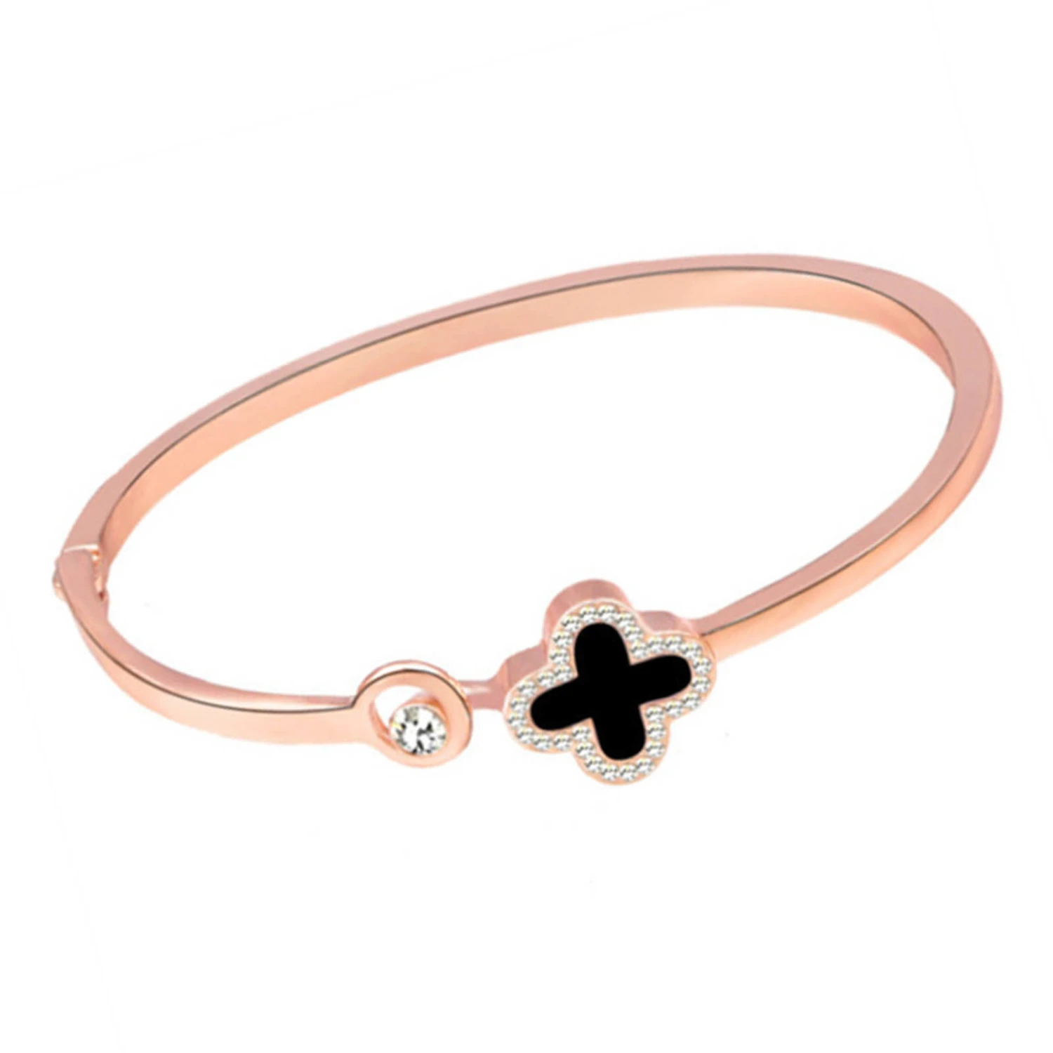 4 Leaves Clover Bracelet Rose Gold Plated Alloy Lucky 4 Leaf Bracelet Alloy Accessory Jewelry Rose Gold Black