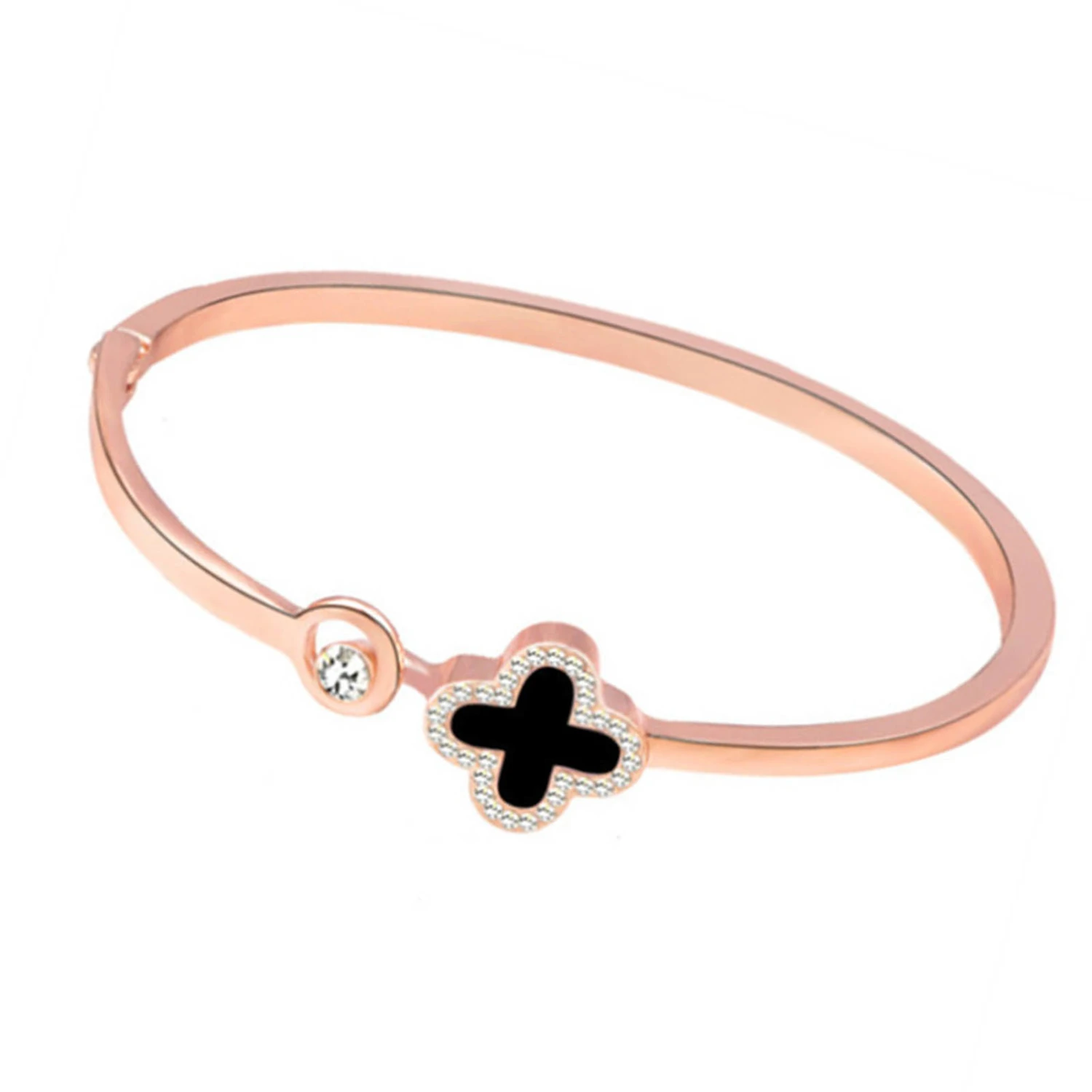 4 Leaves Clover Bracelet Rose Gold Plated Alloy Lucky 4 Leaf Bracelet Alloy Accessory Jewelry Rose Gold Black