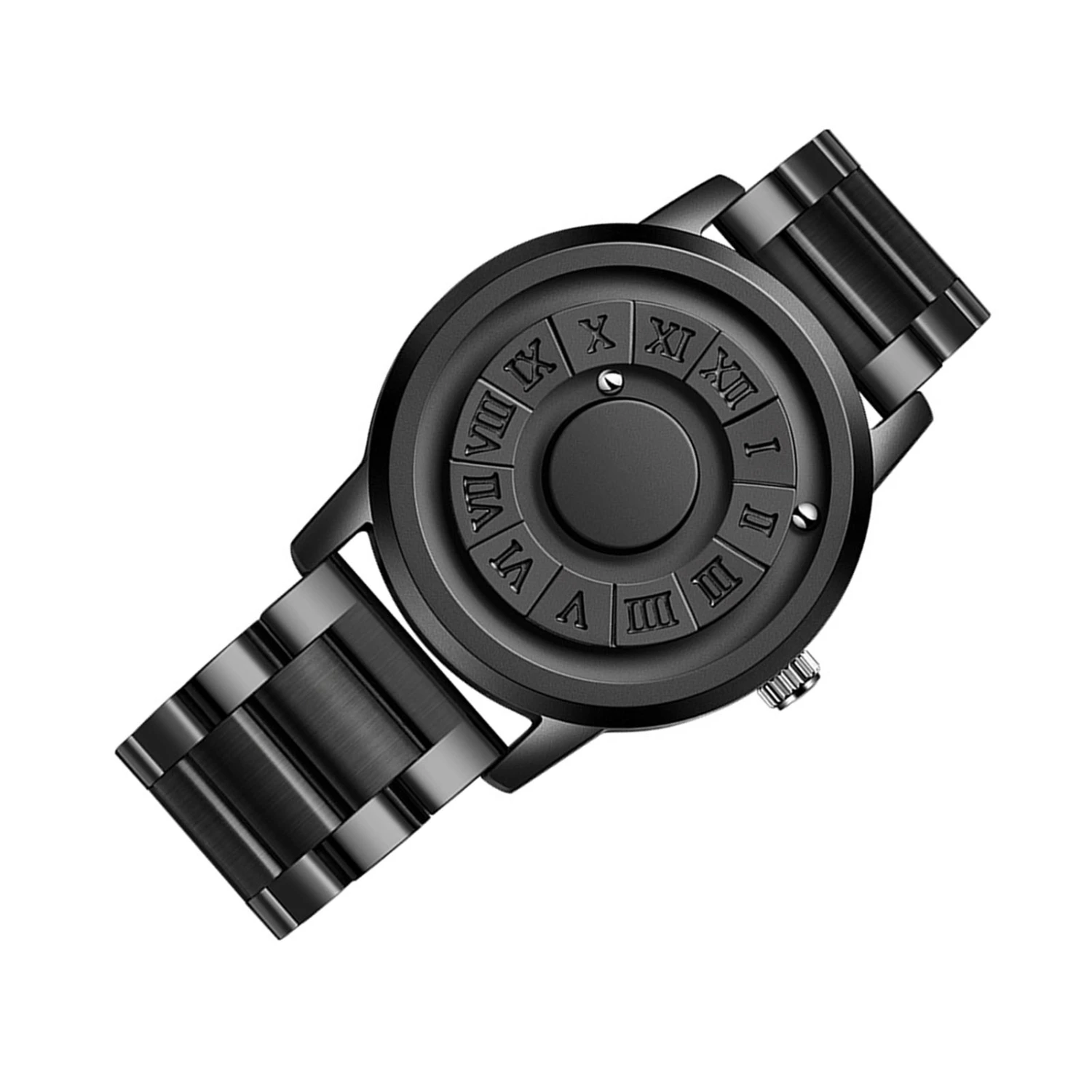 Men Watch Magnetic Ball Pointer Quartz Watch Fashion Men Watch Mechanical Watch for Home Business Black Steel Strap