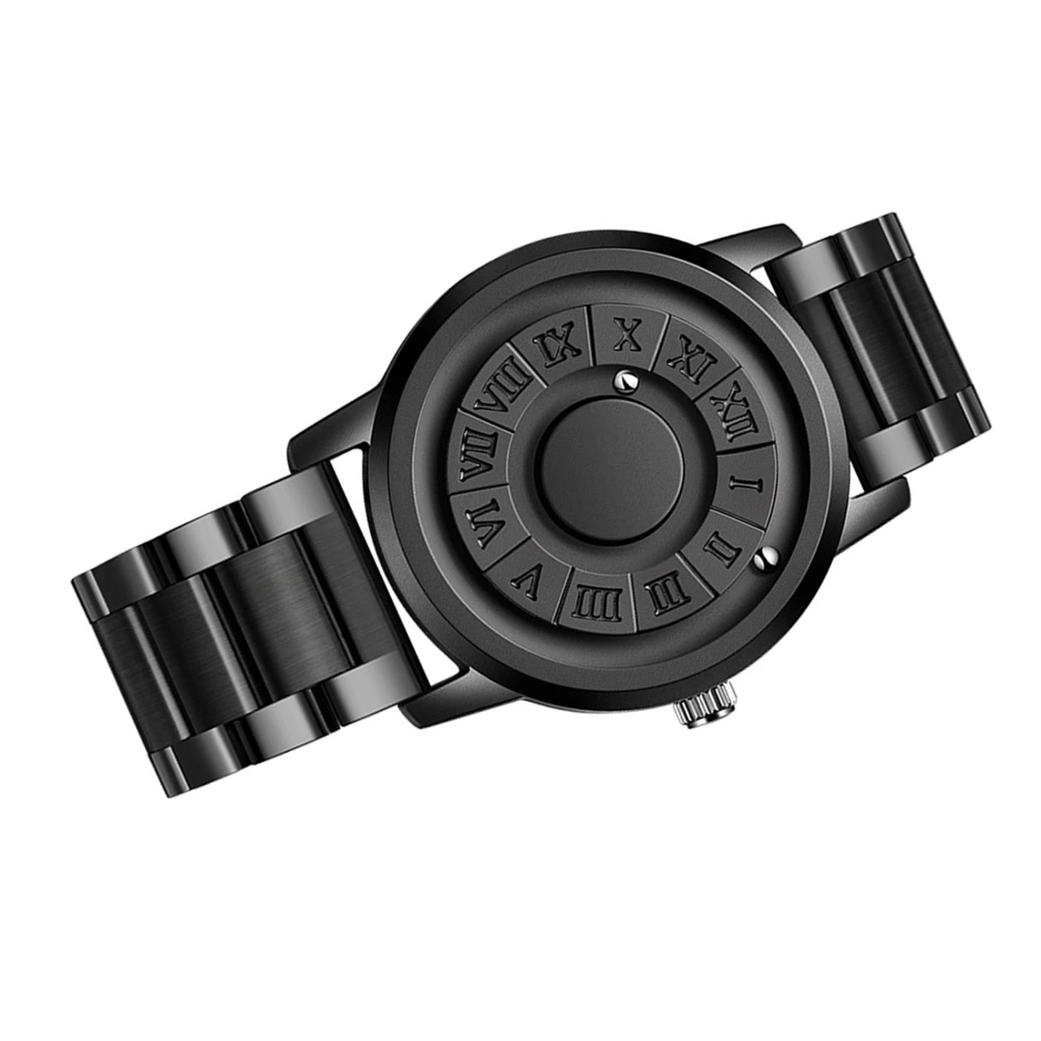 Men Watch Magnetic Ball Pointer Quartz Watch Fashion Men Watch Mechanical Watch for Home Business Black Steel Strap