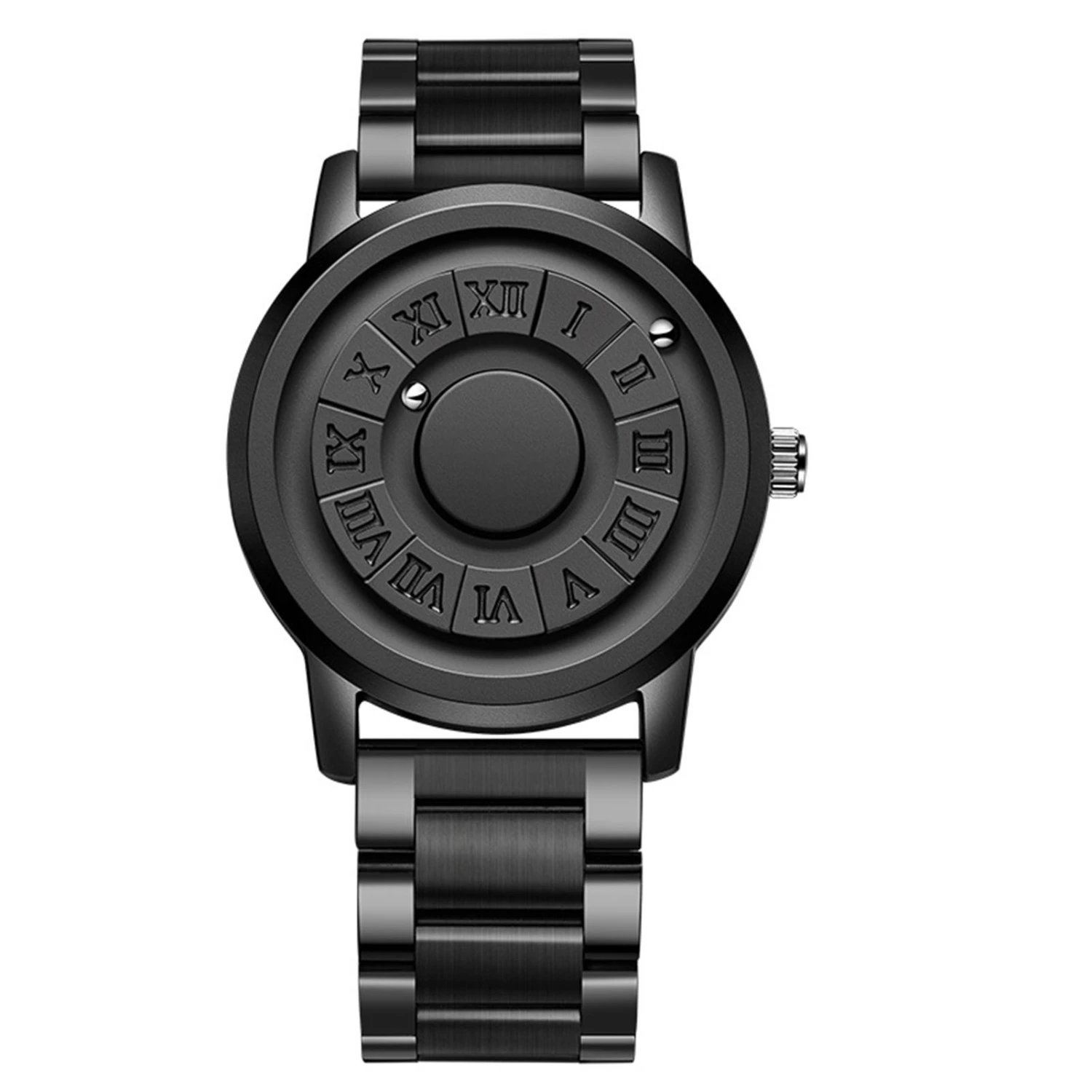 Men Watch Magnetic Ball Pointer Quartz Watch Fashion Men Watch Mechanical Watch for Home Business Black Steel Strap