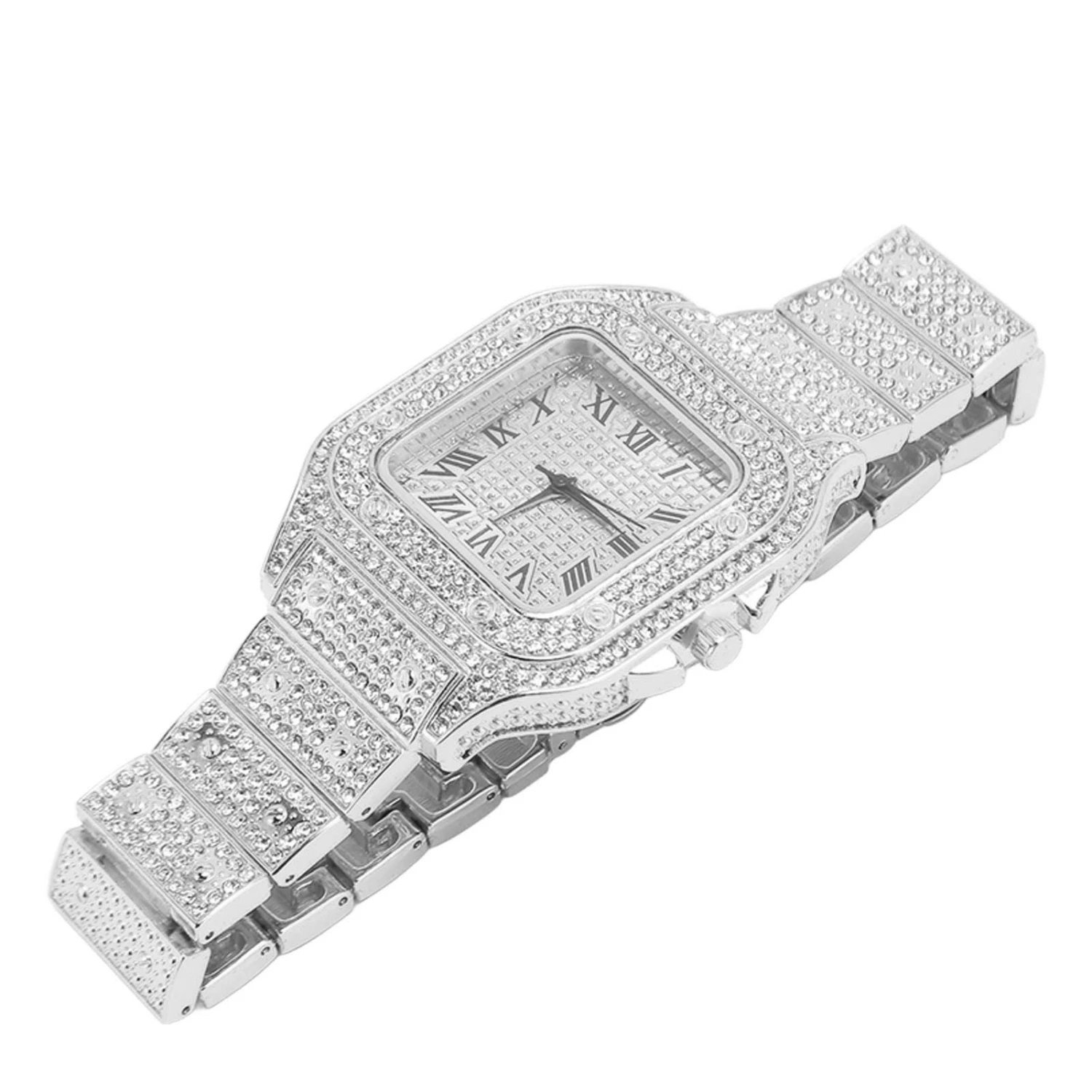Quartz Rhinestone Watch Fashionable Alloy Accurate Time Business Rhinestone Watch for Daily Life Silver