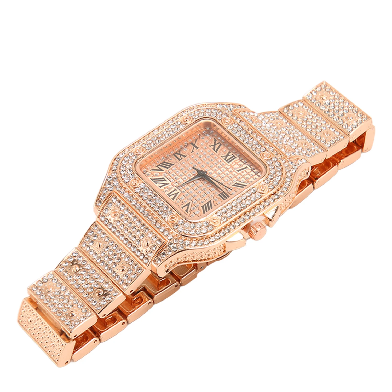 Quartz Rhinestone Watch Fashionable Alloy Accurate Time Business Rhinestone Watch for Daily Life Golden