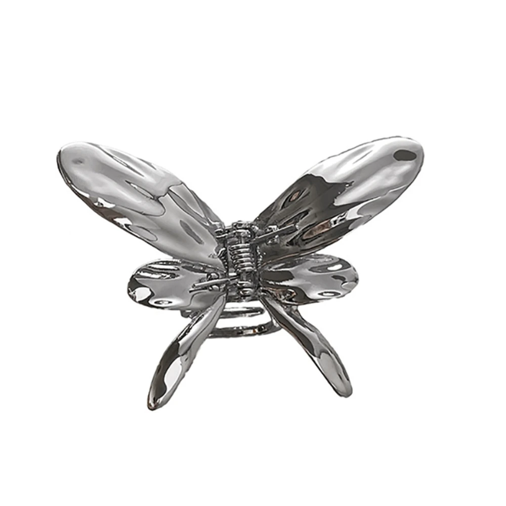 Alloy Hair Claws Clips Butterfly Shaped Firmly Hold Prevent Slip Hair Styling Clamps for Women Silver