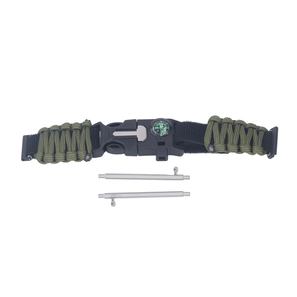 24mm 6 in 1 Paracord Survival Watchband Compass Whistle Replacement Watchband for Suunto 7/9 OD Green